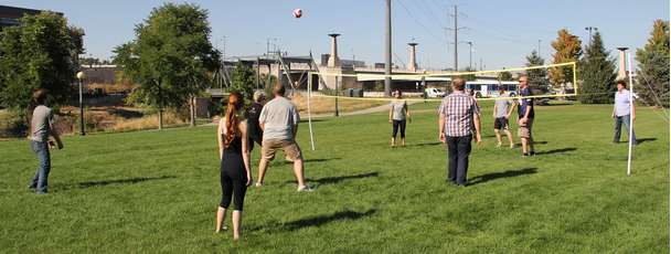 NEWMEDIA team playing volleyball