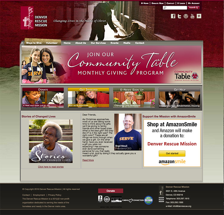 image of Denver Rescue Mission website homepage before redesign by NEWMEDIA