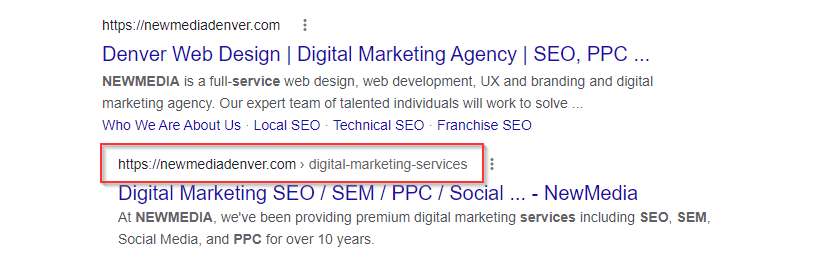 An example of how URLs are viewed by your audience in SERPs
