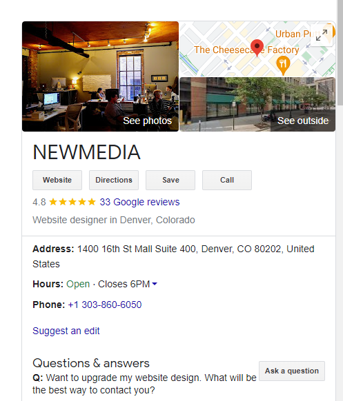 A Google Business Profile example in search results