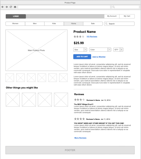 Image of Shopify product page wireframe